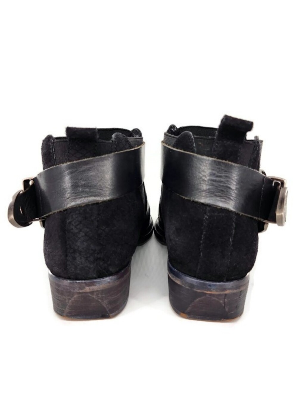 Free People Maverick Chelsea Black Leather Suede Silver Western Buckle Shooties - Picture 11 of 14
